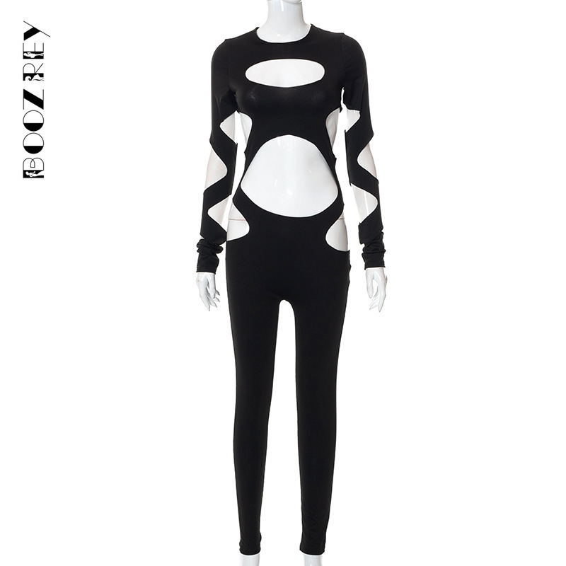 Women's Jumpsuits Rompers BoozRey Black Sexy Backless Hollow Out Jumpsuits Women Casual Pencil Pants Rompers Club Party Clothes Lady Bodysuit 230