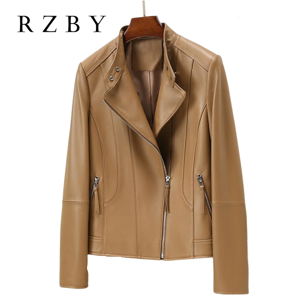 Women's Jackets Spring Women Genuine Leather Jacket Trench Coats Zipper Sheepskin Coat Elegant Biker Outerwear 230324