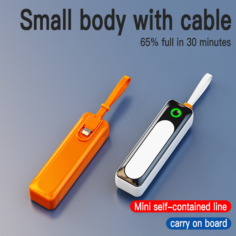 Mini Portable Power Bank 5000mAh Charger Fast Charging Slim External Battery Internal Cable For iPhone Xiaomi Huawei QC3.0