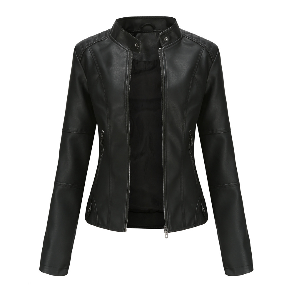 Women's Jackets Leather Women 2023 Autumn Spring Moto Biker Zipper Red Black Apricot Coffee Coat Ladies Outerwear Brown 230324