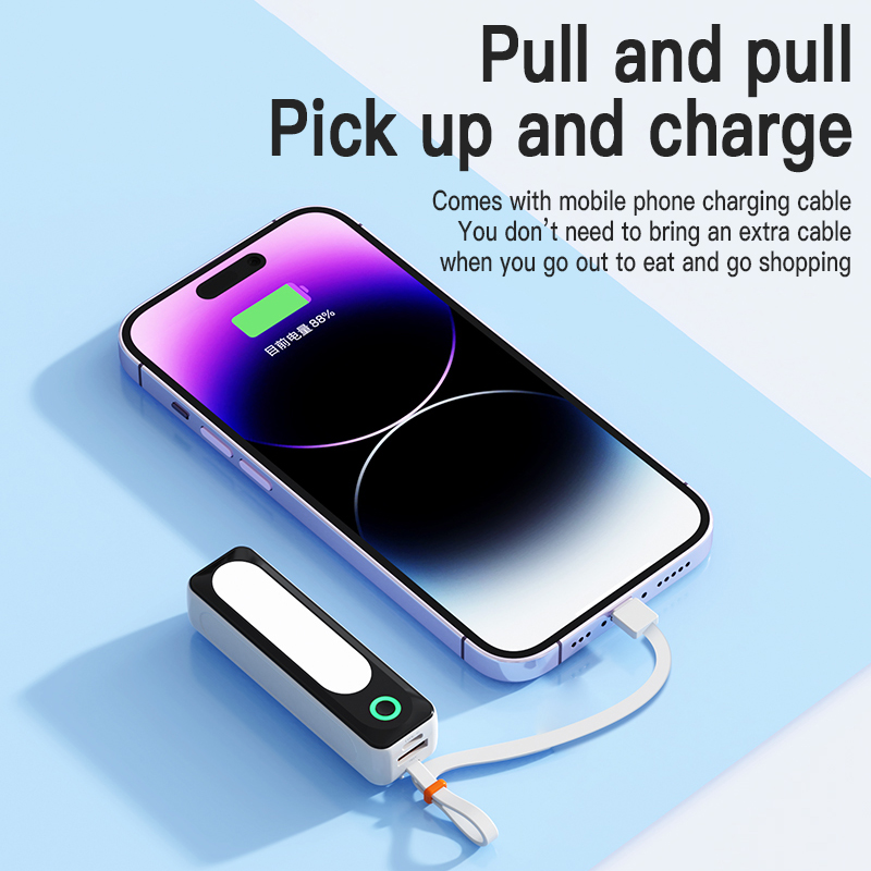 Mini Portable Power Bank 5000mAh Charger Fast Charging Slim External Battery Internal Cable For iPhone Xiaomi Huawei QC3.0