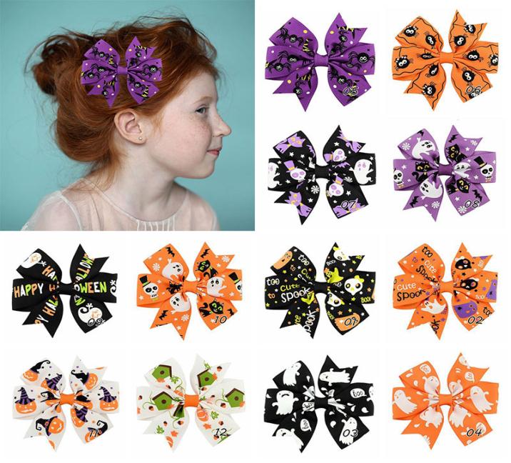 Halloween Girl Ribbed Tape Hair Clips Trick Or Treat Party Happy Halloween Party Decor For Home Halloween Gifts Bowknot Hairpin