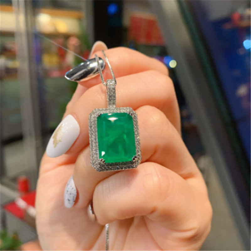 Square Lab Emerald Diamond Jewelry set 925 Sterling Silver Bijou Party Wedding Earrings Necklace For Women Bridal Jewelry Gift