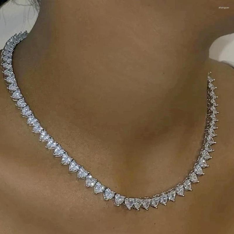 Chains Iced Out Bg Crystal Heart Tennis Chain For Women Punk Hip Hop Shape Cuban k Choker Necklace Fashion Gifts Jewelry
