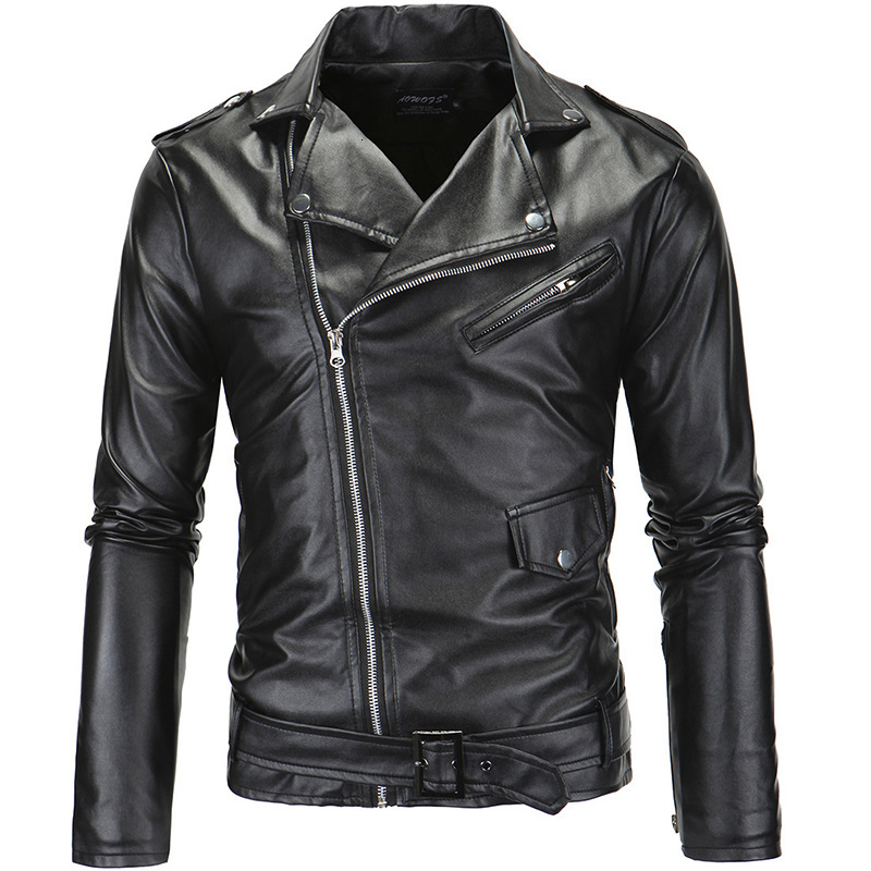 Men's Leather Faux Spring Fashion Motorcycle Jacket Slim Fit Oblique Zipper PU Autumn s Coats Black White 230324