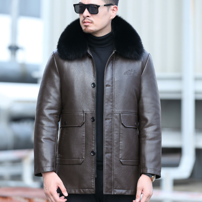 Men's Leather Faux YXL839 Jacket Natural Cotton Sheepskin Casual Clothes Removable Liner Fur Collar MidLength Winter 230324