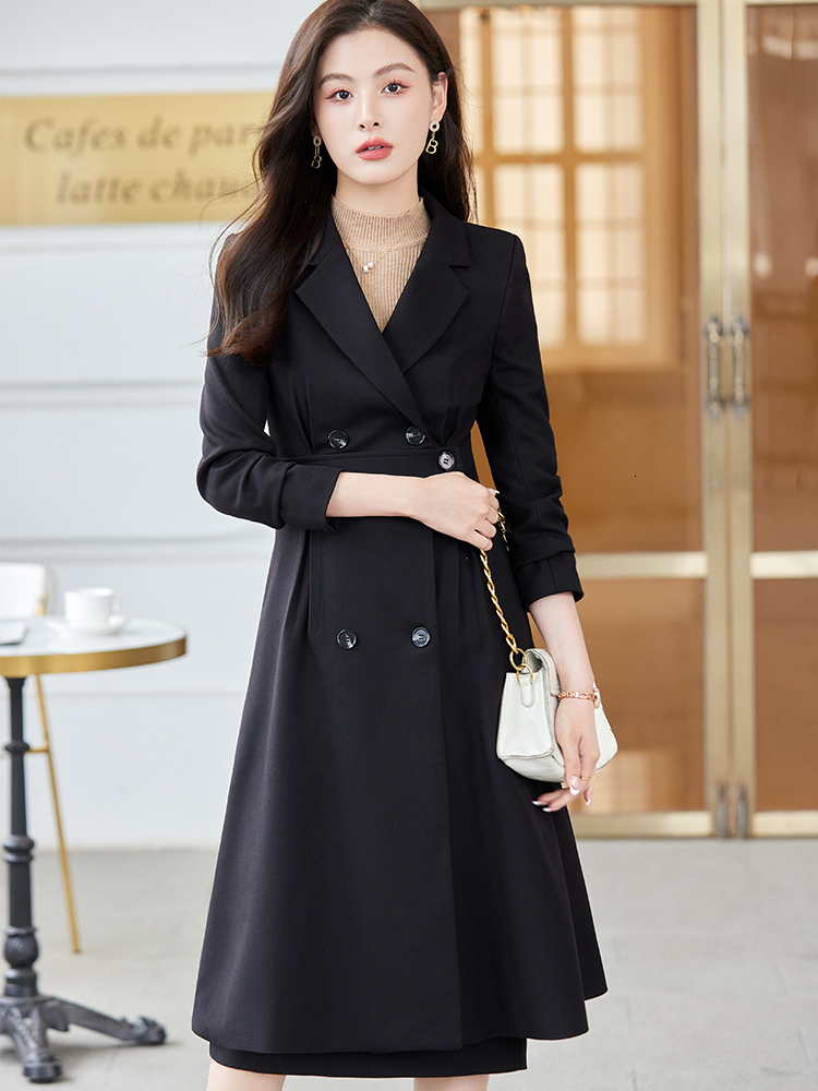 Two Piece Dress Black Apricot Coffee Office Ladies Formal Skirt Suit Women Female Long Sleeve Set for Autumn Winter Business Work Wear 230324