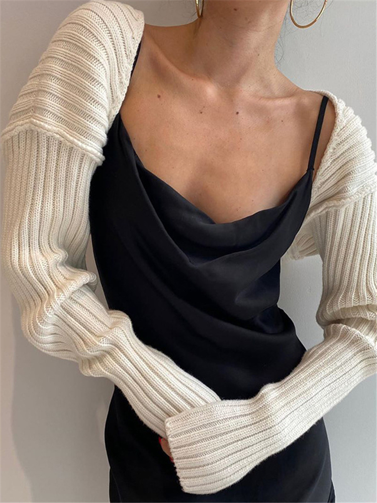 Women's Knits Tees Tossy White Women Sweater Shrugs Cropped Top Full Lantern Sleeve Knitwear Pullover Sexy Summer High Street Outwear Spring 2303