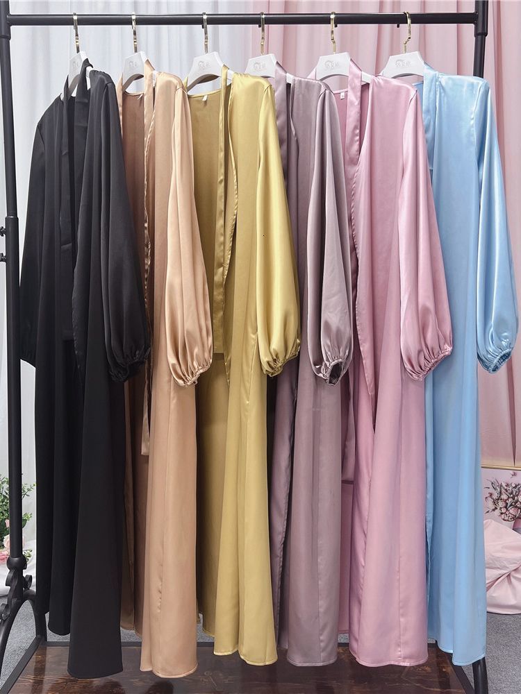 Ethnic Clothing Ramadan Eid Abayas For Women Kimono Femme Musulmane Satin Kaftan Maxi Abaya Dubai Arabic Turkey Islam Pakistan Muslim Dress Robe 23032