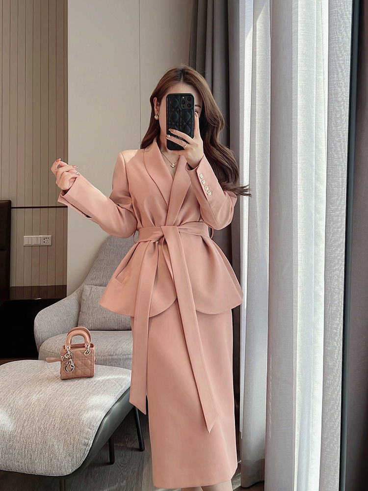 Two Piece Dres's Fashion Highend Professional Blazer Coat Twopiece Korean Spring Fall Elegant Suit Jacket Skirt Set Female Casual 230324