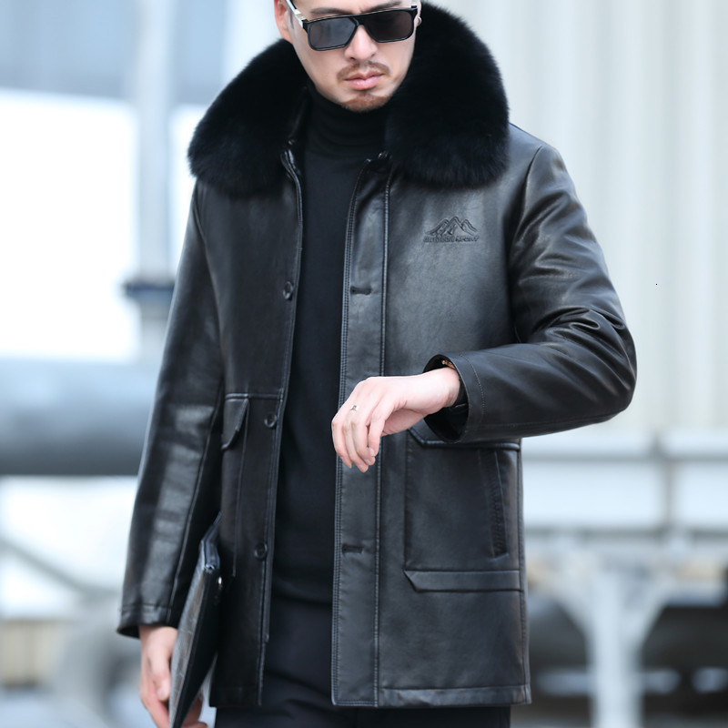 Men's Leather Faux YXL839 Jacket Natural Cotton Sheepskin Casual Clothes Removable Liner Fur Collar MidLength Winter 230324