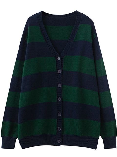 Women's Knits Tees PUWD Vintage Women V Neck Stripe Knitted Cardigan Autumn Fashion Ladies Loose Cotton Sweaters Girls Chic Knitwear Tops 230324