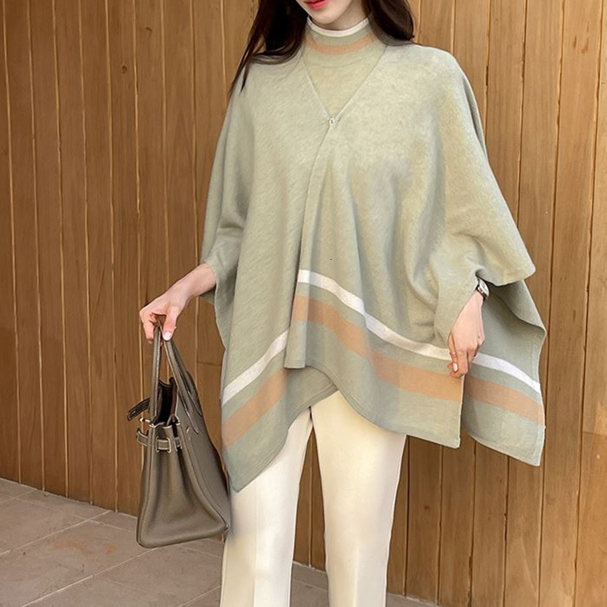 Women's Knits Tees Chic Autumn Winter Knitted Cardigan 2 Piece Set Women Batwing Sleeve Loose Cloak Shawl Sweater Coat Stand Collar Pullover Tops
