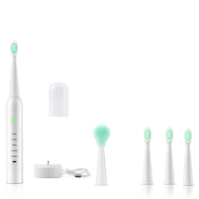 Electric Toothbrush USB Charging Rechargeable Sonic Tooth Brush Waterproof Tooth Cleaner Adult Teeth Whitener With 4Pcs Replacement Head