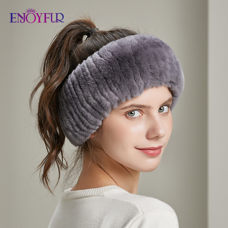 Headbands Winter fur headbands for women knitted rex rabbit fur scarf for women real fur head wrap ear warmer est fashion hairband 230323