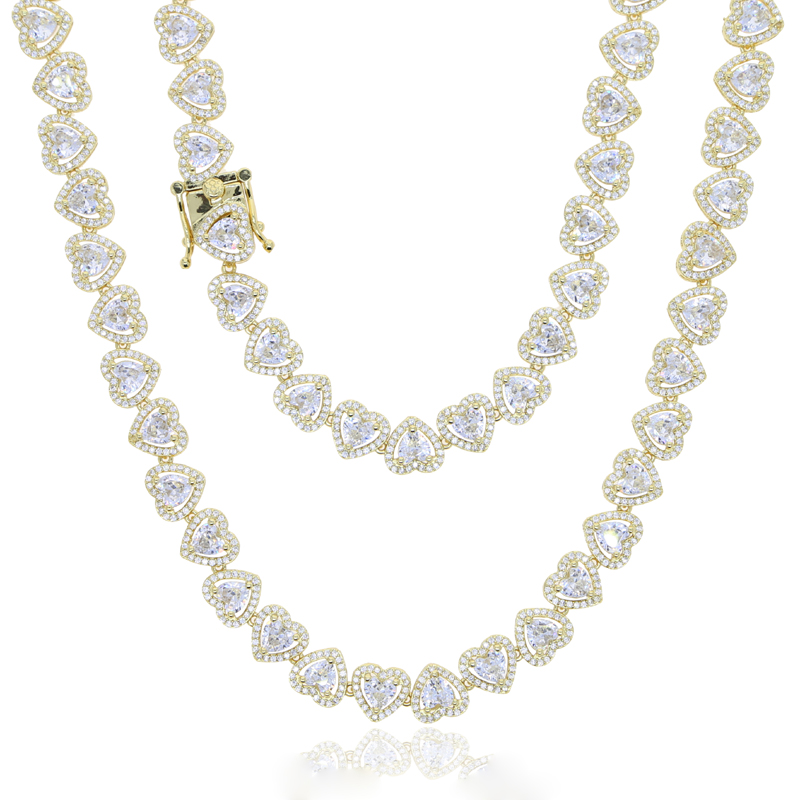 Heart Tennis Chain Choker Necklace Micro Paved Iced Out Bling Cubic Zirconia Luxury Heart Shaped Lovely Charm Short Necklace