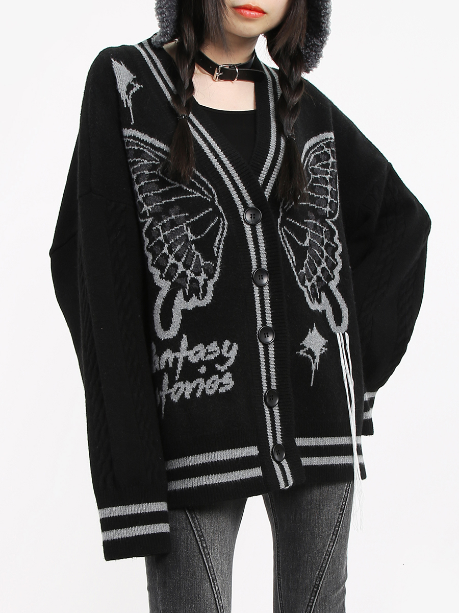 Women's Knits Tee's Butterfly Wings Tassel Knitted Cardigan Autumn and Winter Cool Sweater Coat Female Long Sleeve Casual Jacket 230324
