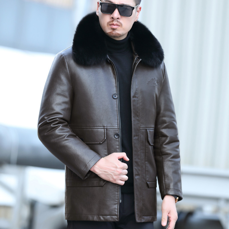 Men's Leather Faux YXL839 Jacket Natural Cotton Sheepskin Casual Clothes Removable Liner Fur Collar MidLength Winter 230324