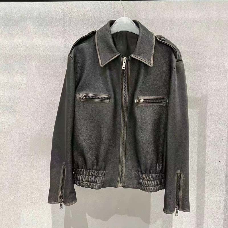 Women's Jackets Vintage Craft Women Coat Spring 2023 Fashion Short Length TurnDown Collar Real Cow Skin Perfect Technology 230324
