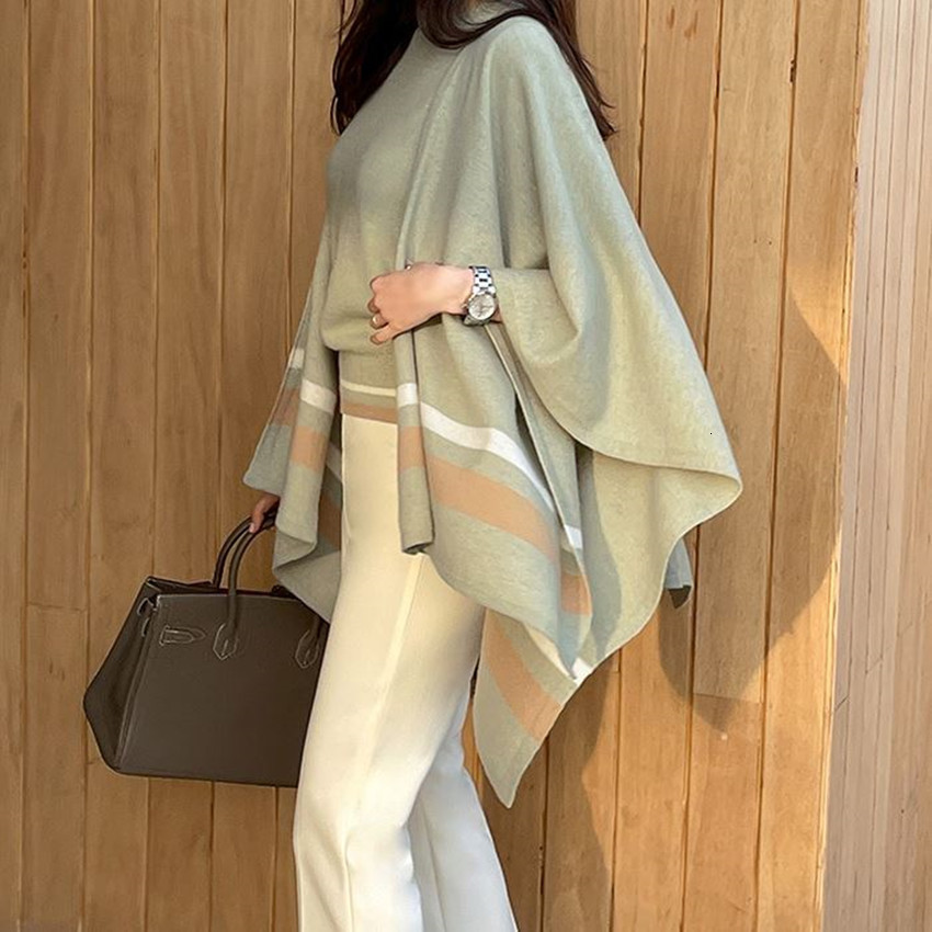Women's Knits Tees Chic Autumn Winter Knitted Cardigan 2 Piece Set Women Batwing Sleeve Loose Cloak Shawl Sweater Coat Stand Collar Pullover Tops