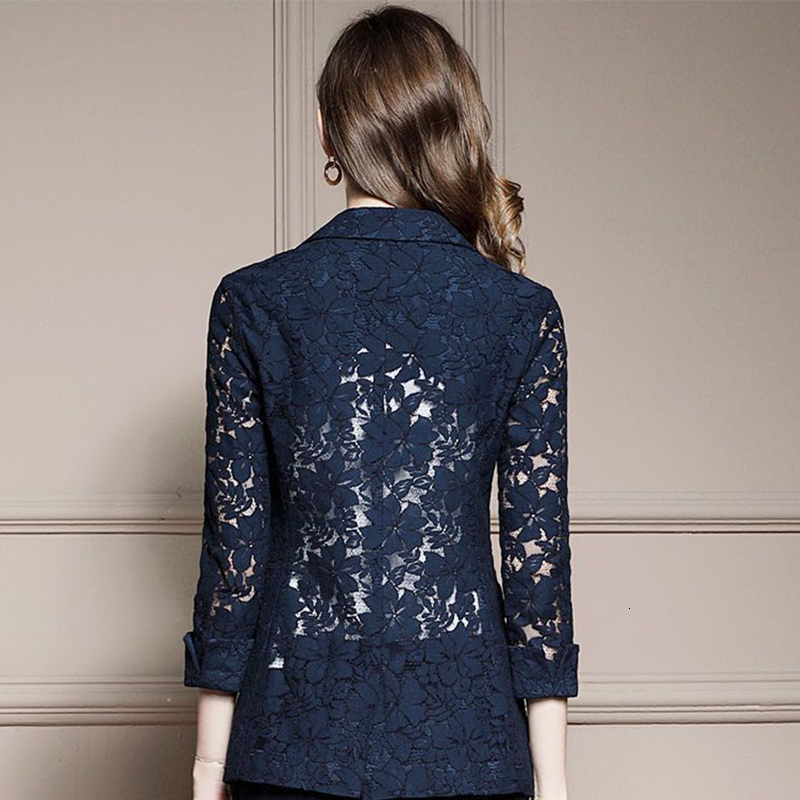 Two Piece Dress Lace Hollow Out Blazer Suit Sexy Slim 2 Sets Oversized 6xl Korean Office Work Coats and KneeLength Skirts Outfits 230324