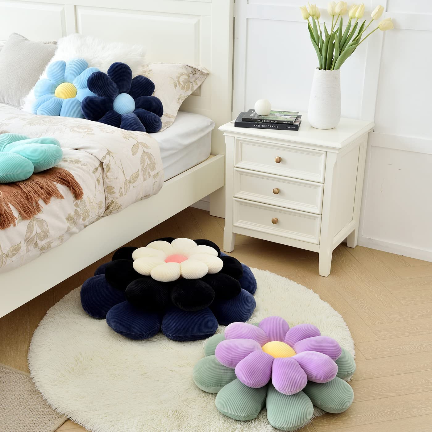 Flower Shaped Throw Pillow Butt Seating Cushion Flower Floor Pillow Daisy Flower Toy Plant Stuffed Doll For Kids Girls Gifts Stretch Sofa Cushion Floo