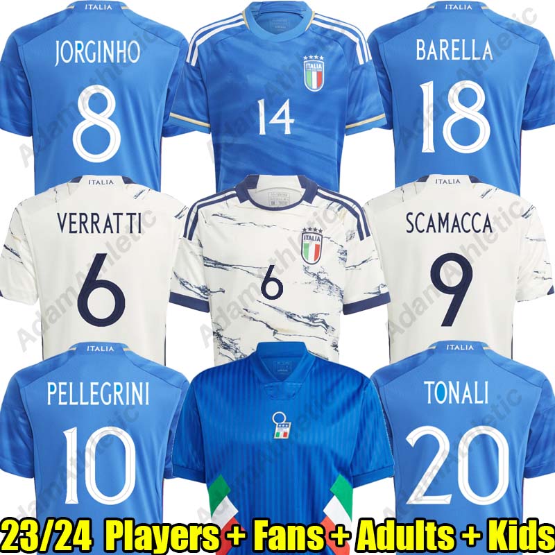 

Italys soccer jerseys 2023 IMMOBILE CHIESA RASPADORI Italian football shirts JORGINHO BARELLA BASTONI VERRATTI SCAMACCA Maglia italiana national team, 23-24 home