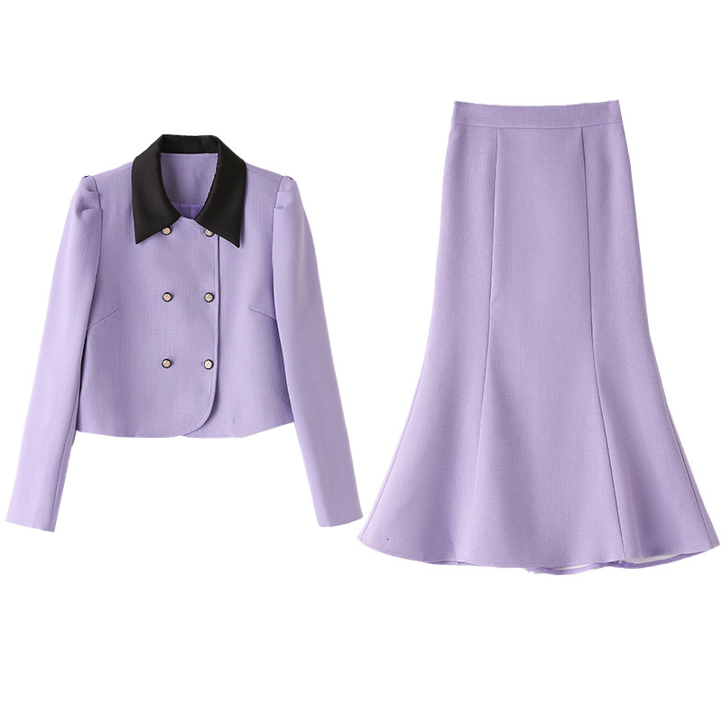 Two Piece Dress Korean Suit Small Fragrant Autumn Elegant 2 Set Office Lady Long Sleeve Crop Tops Mid ALine Skirt Suits 230324