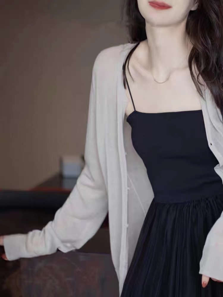 Women's Knits Tees fashion women's sunscreen cardigan ice silk breathable leisure thin summer trend cardig 230324