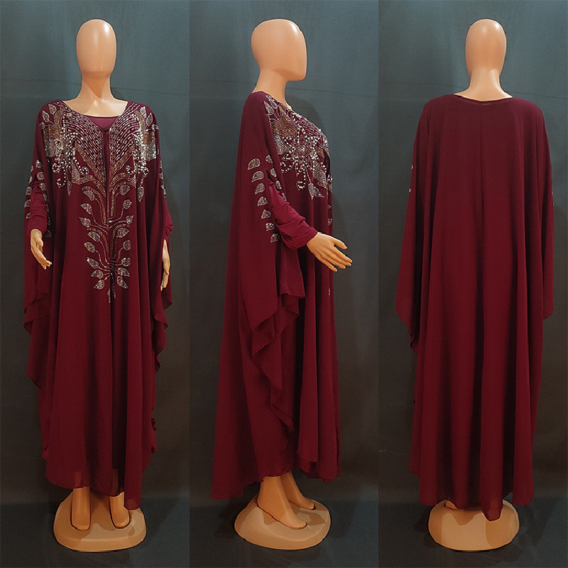 Ethnic Clothing Muslim Kaftan Abaya Dres Dubai Turkish Chiffon Party Dresses Elegant Evening Gown African Boubou 2 Piece Outfit Open Robe 230324
