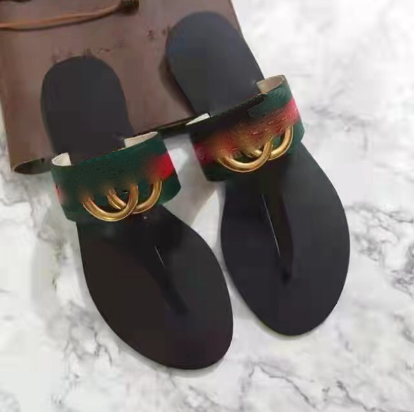 Slippers Big Summer Rubber bottom women shoe beach Slides letter Flat slipper shoes Metal button sandals Lazy lady Loafers Flip flops