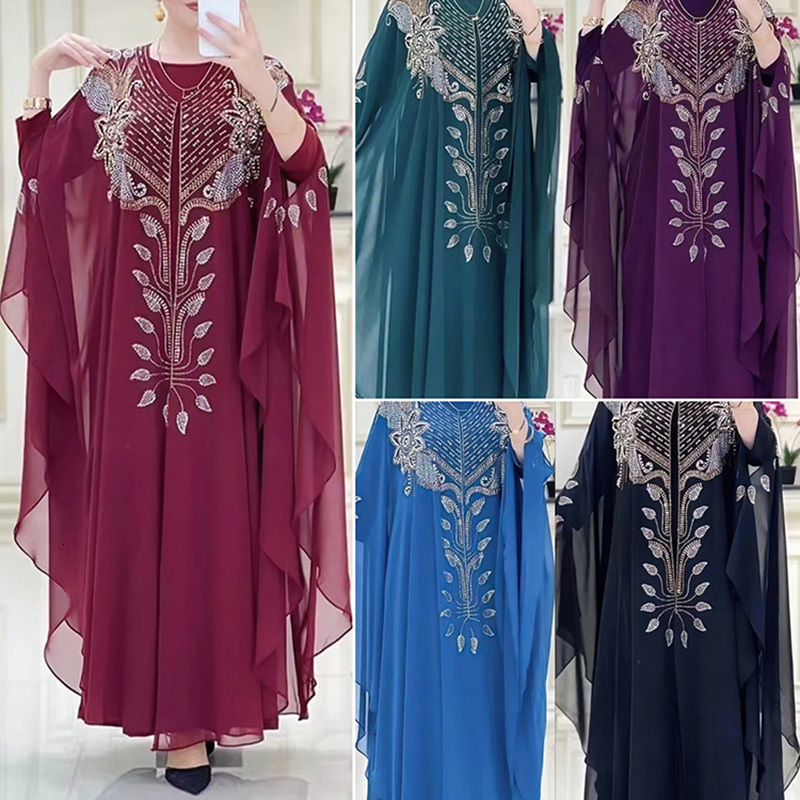 Ethnic Clothing Muslim Kaftan Abaya Dres Dubai Turkish Chiffon Party Dresses Elegant Evening Gown African Boubou 2 Piece Outfit Open Robe 230324