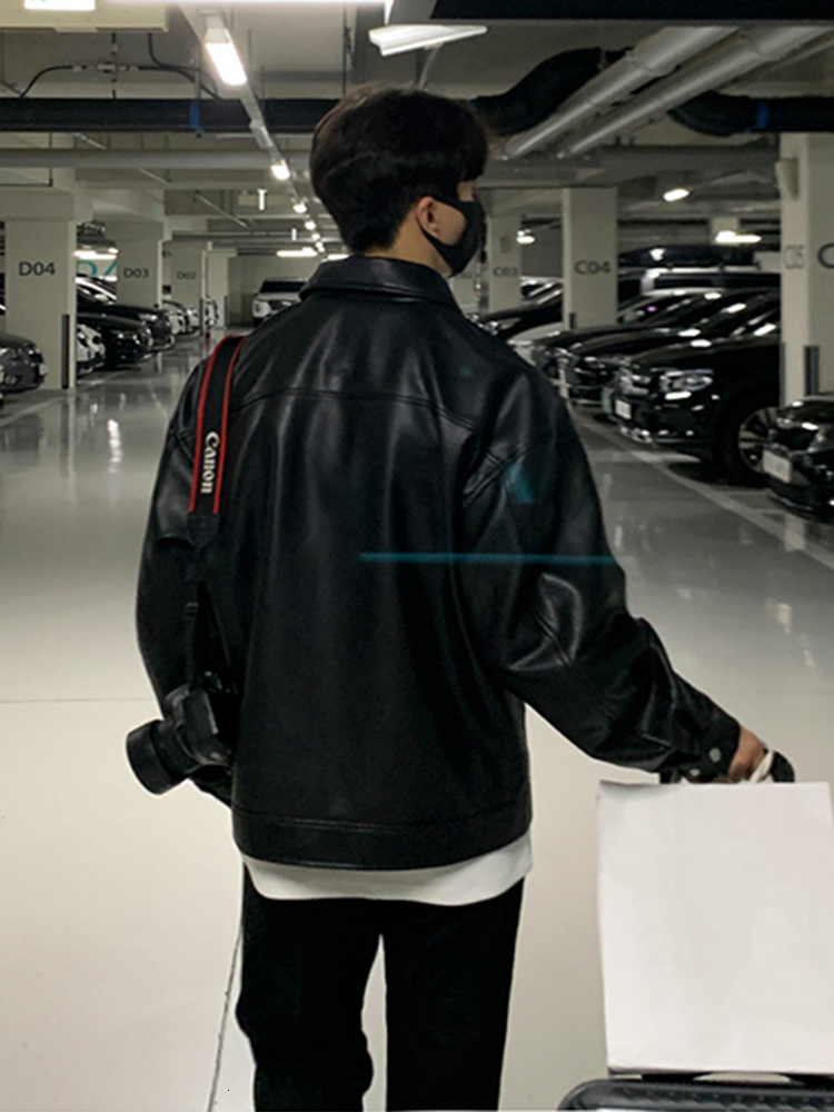 Men's Leather Faux IEFB Korean Chic Double Zipper PU Jacket 2023 Black Simple Trendy Lapel Autumn Coats Casual 9A1175 230324