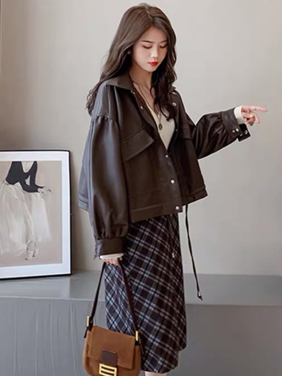 Women's Jackets Fashionable Simple Black Leather Coat for Women 2023 Spring Retro Loose Casual Short PU Jacket Cool Female Casacos 230324