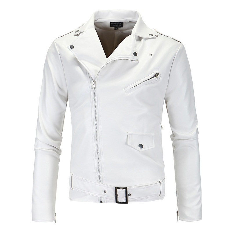 Men's Leather Faux Spring Fashion Motorcycle Jacket Slim Fit Oblique Zipper PU Autumn s Coats Black White 230324