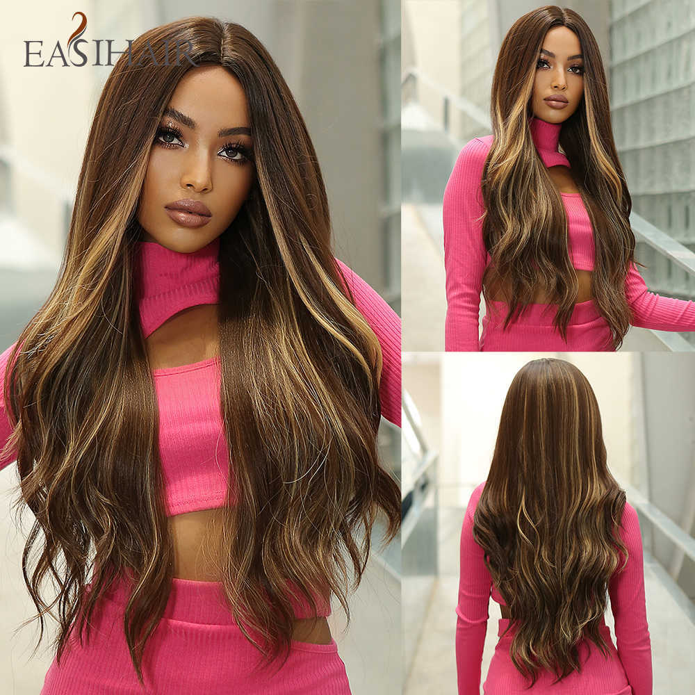 Synthetic Wigs Easihair Long Dark Red Synthetic Wig Brown to Win Ombre Natural Hair for Women Cosplay Cosplaysalon Heat Resistant 230227