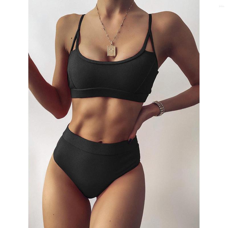 Womens Swimwear Bikini Set Sport Wear Swimming Suit Sexy Push Up Swimsuit Female Patchwork For Women Bathing High Waist