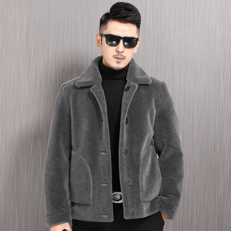 Men's Leather Faux Winter Fur Woolen Coat Men Turn Down Collar Button Fashion Warm Casual Jacket Outwear Thickening Overcoat 230324