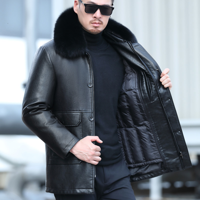 Men's Leather Faux YXL839 Jacket Natural Cotton Sheepskin Casual Clothes Removable Liner Fur Collar MidLength Winter 230324