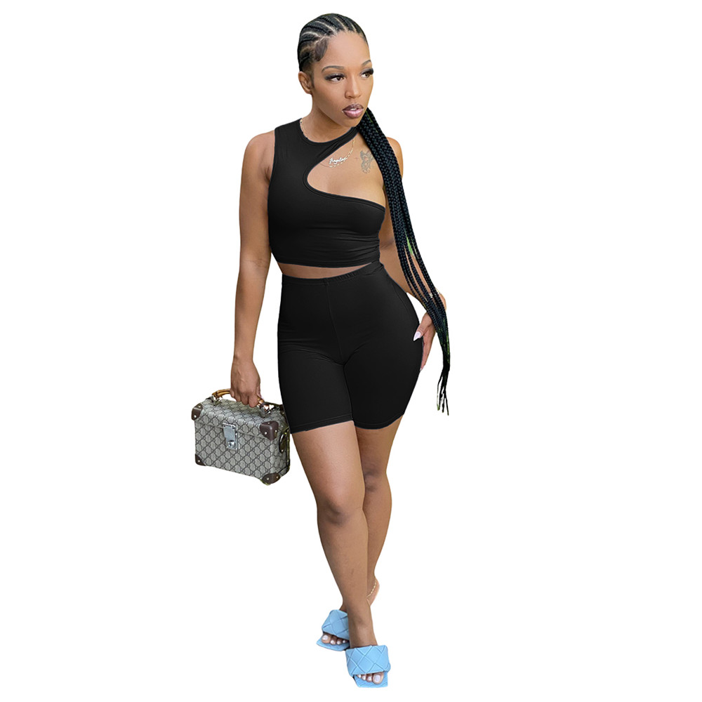 2023 Designer Summer Outfits Women Tracksuits Two Piece Sets Sleeveless hollow out Tank Top and Shorts Sweatsuits Fitness Sportswear Wholesale Clothes