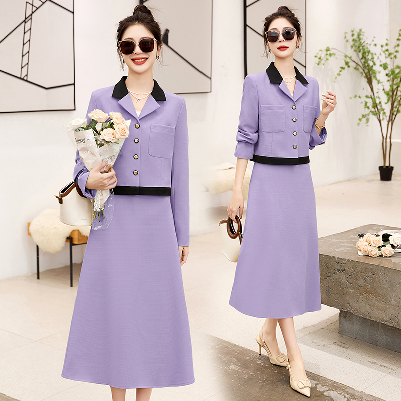 Two Piece Dress Temperament Matching Sets Retro Small Fragrant Jacket Short Coats Long Sleeve Blazer Slim Top And Mid ALine Skirt Suit Chic 230324