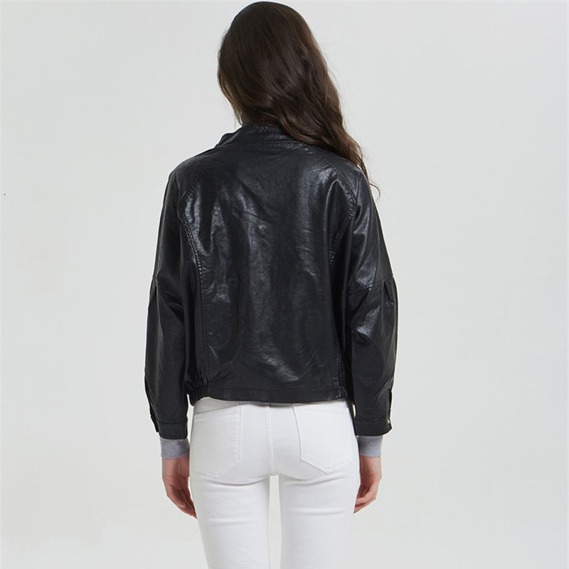Women's Jackets Standup Collar Motorcycle PU Leather Spring Autumn Short Korean BF Big Pocket Small Coat 230324