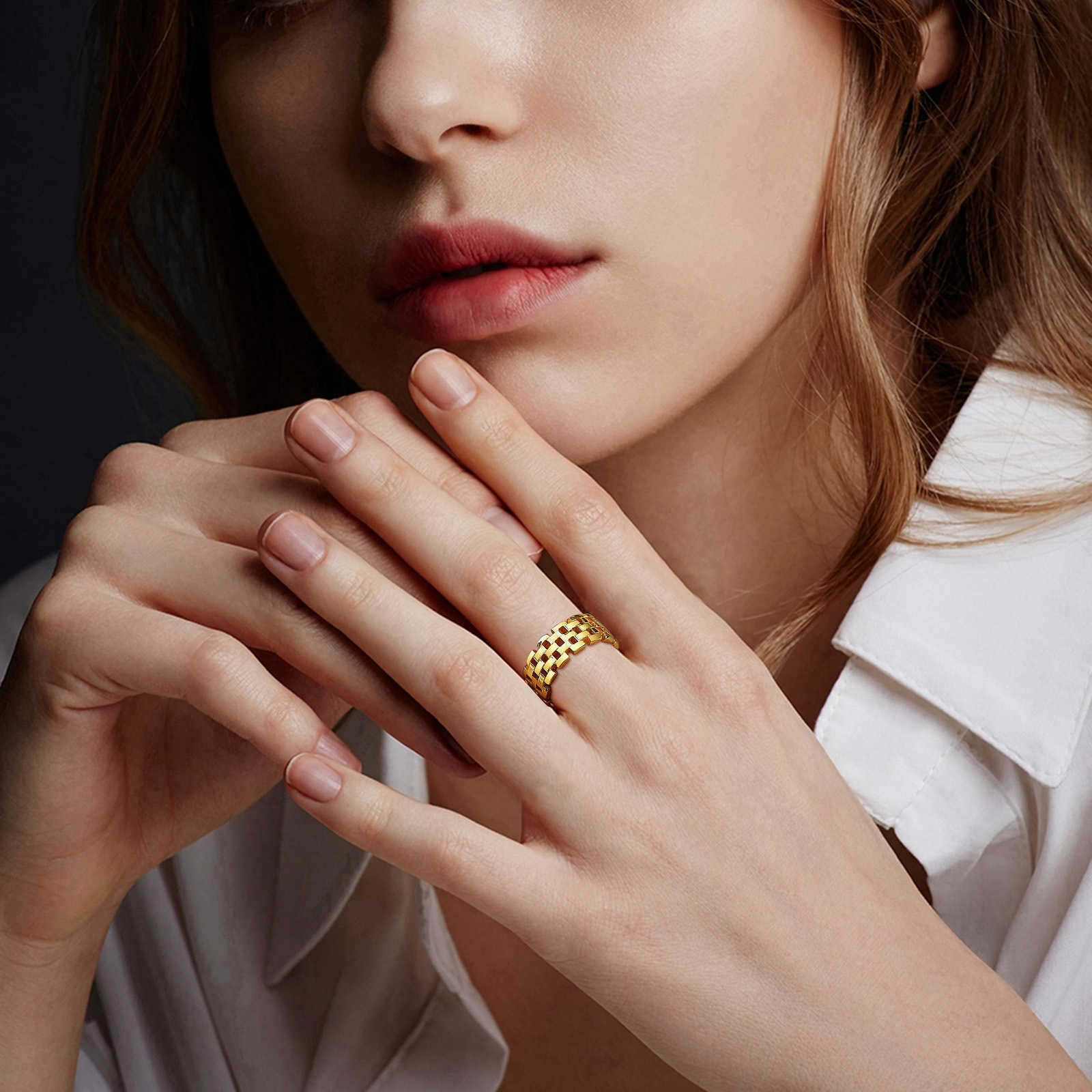 Band Rings Chic Women Chain Ring Gold Color Stainless Steel band Wedding Bands Dainty Minimalist Lady Jewelry AA230323