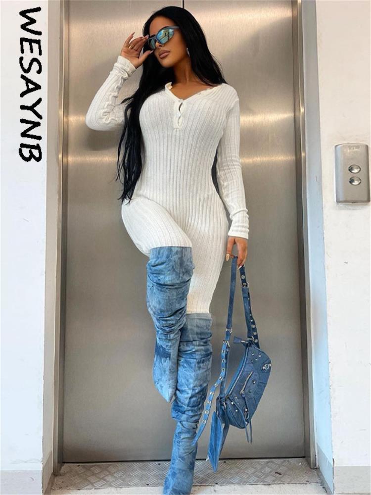 Women's Jumpsuits Rompers y2k Fall Outfits Casual Sexy Jumpsuits Women Long Sleeve Bodycon Rompers Jumpsuits Ladies White Green Overalls 230323