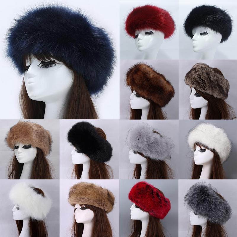 Headbands Winter Thick Hair Circle Russian Hat Fluffy Headband Female Fur Headband Furry Headband Wide Headdress Ski Hat Accessories 230323