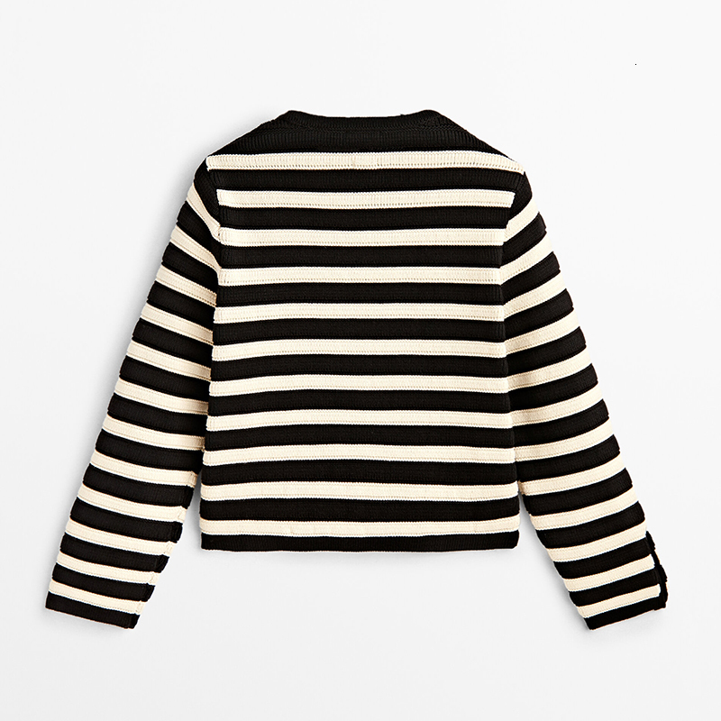 Women's Knits Tees Medainno 2023 Spring Fashion Women Striped Knitted Cardigans Coat Casual Versatile Sweater Slim Simple Tops Female Chic 230324