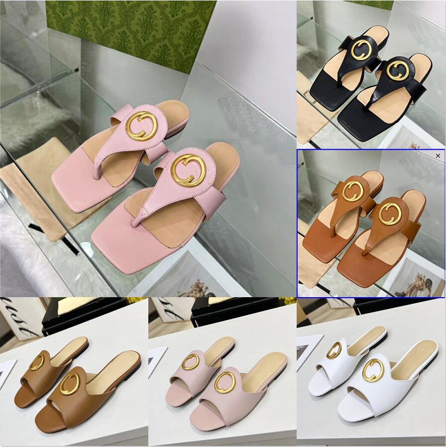 2023 Designer fashion round interlocking leather women's sandals summer flats fashion beach women's slippers 35-43 with box