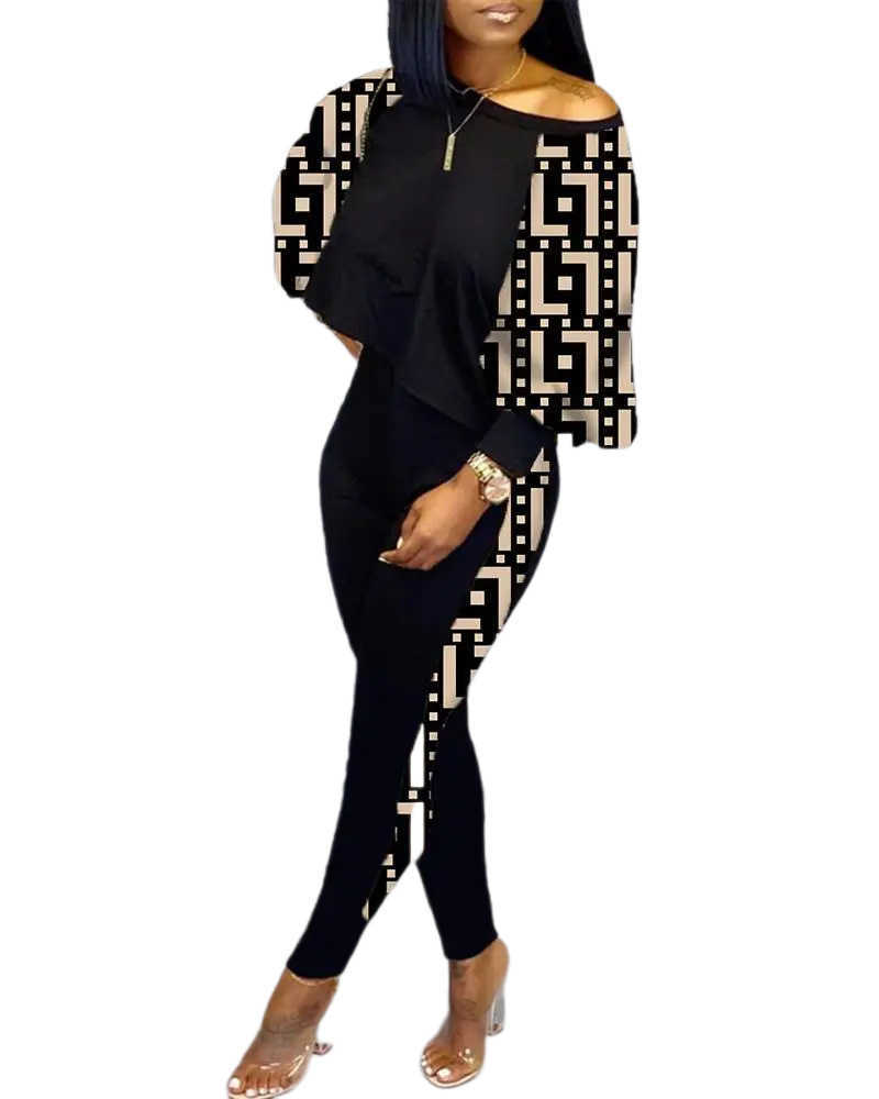 women tracksuits sport suits 2023 spring new women's long-sleeved round neck off-shoulder fashion casual suit S-3XL