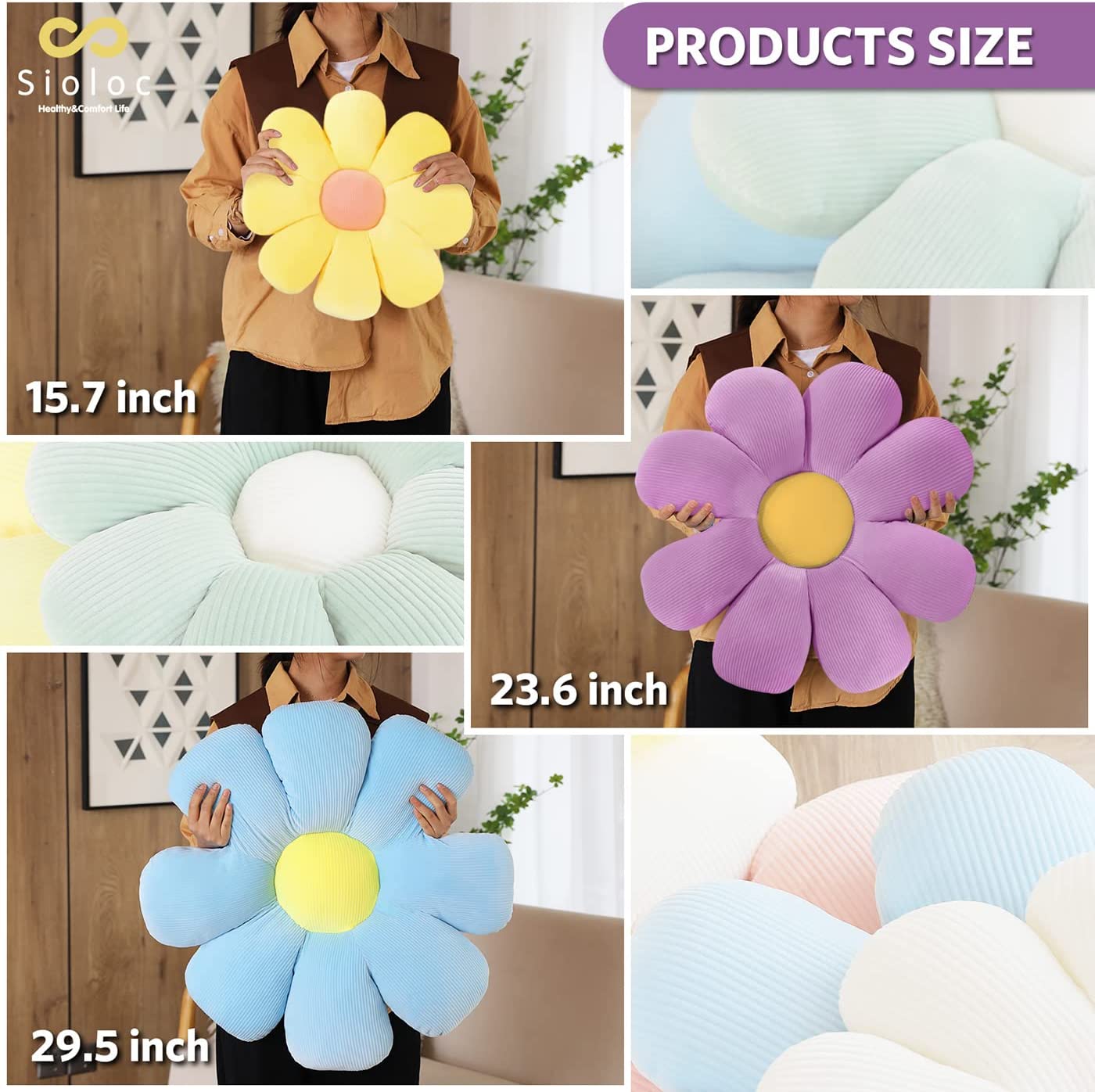 Flower Shaped Throw Pillow Butt Seating Cushion Flower Floor Pillow Daisy Flower Toy Plant Stuffed Doll For Kids Girls Gifts Stretch Sofa Cushion Floo