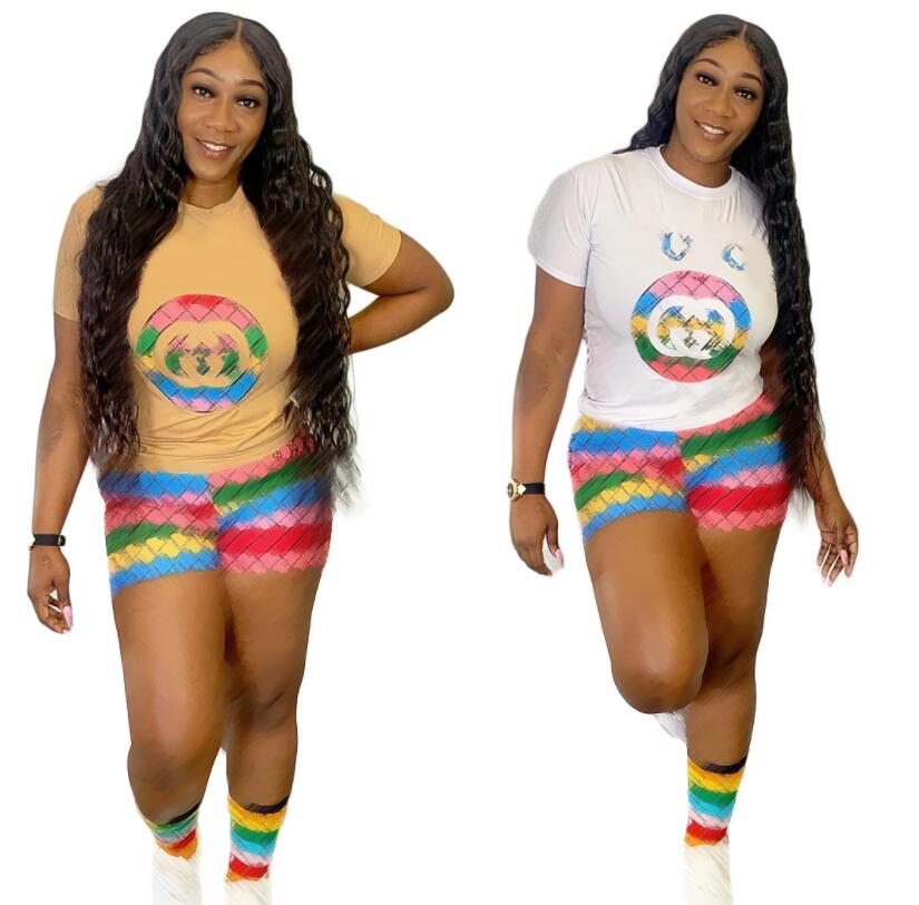 Womens Tracksuits 2023G Summer New Casual Print Two Piece Set Designer Brand Short Sleeve Shorts Womens suits
